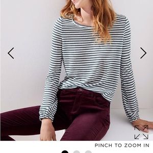 Loft Green & White Striped Sweater . Size Small